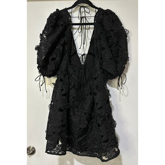 For Love & Lemons Serena Lace Mini Dress Black Size Medium NWT Floral Embroidery - Picture 10 of 14